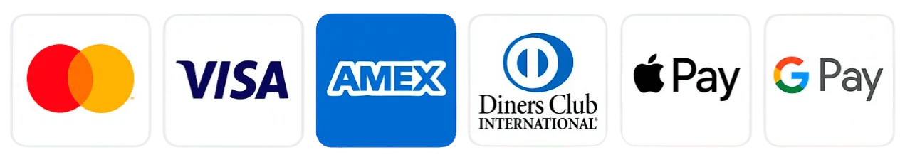 Accepted payment methods: Visa, Mastercard, American Express and more