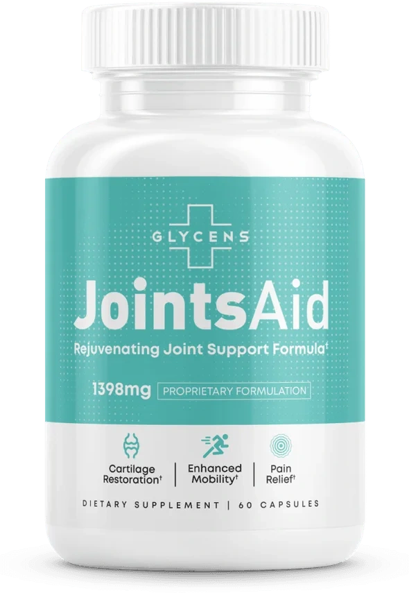 JointsAid bottle showing a 1,398 mg proprietary joint formula, 60 capsules